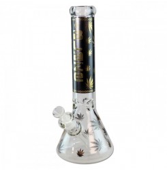 BLAZE GLASS Golden Leaf Flask Bong Ice BLACK